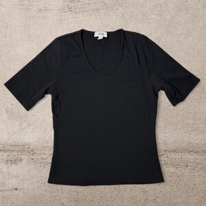 COS Black Scoop Neck Short Sleeve Top | Minimalist Staple | Size L